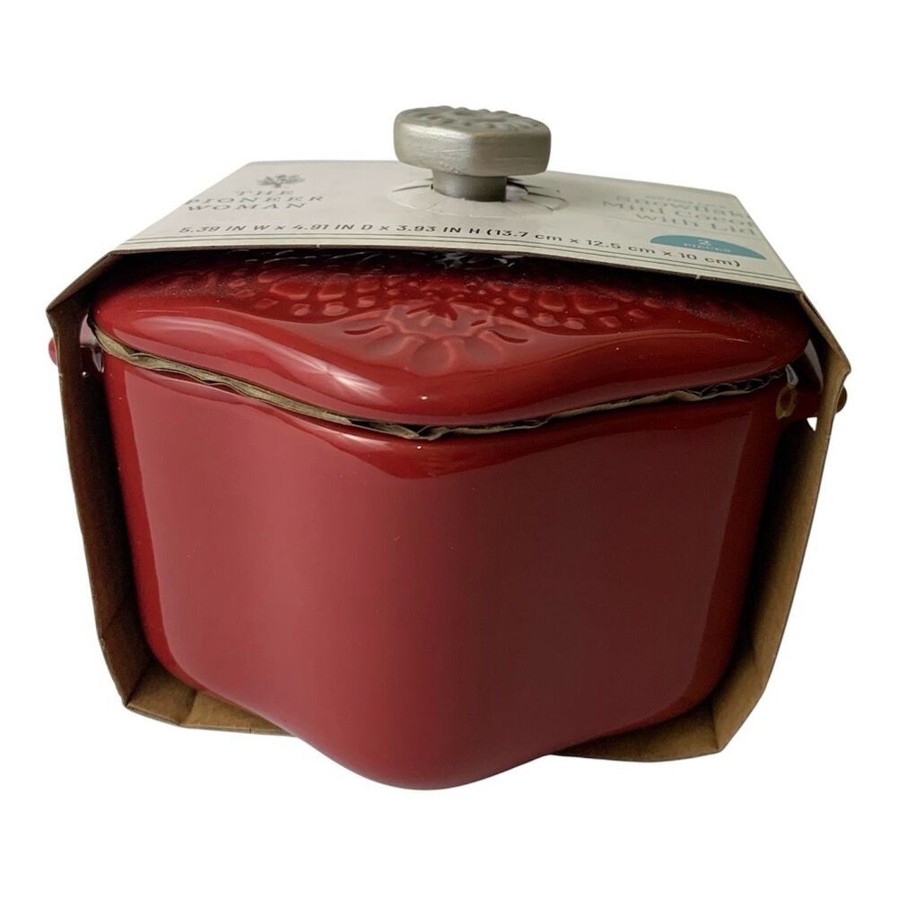 Pioneer Woman Red Snowflake Mini Cocotte with Lid New 2-Piece Set